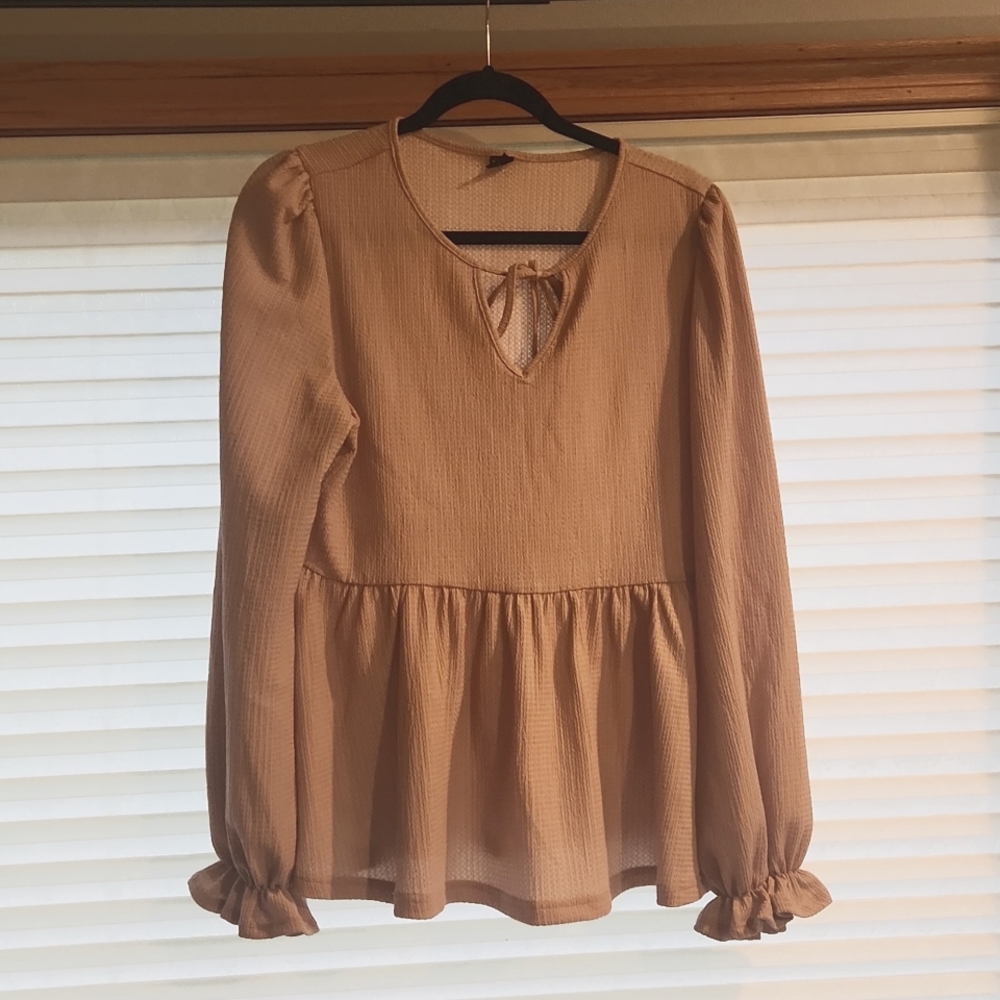 Tan,  long sleeved waffle top from Shein, size large women's
